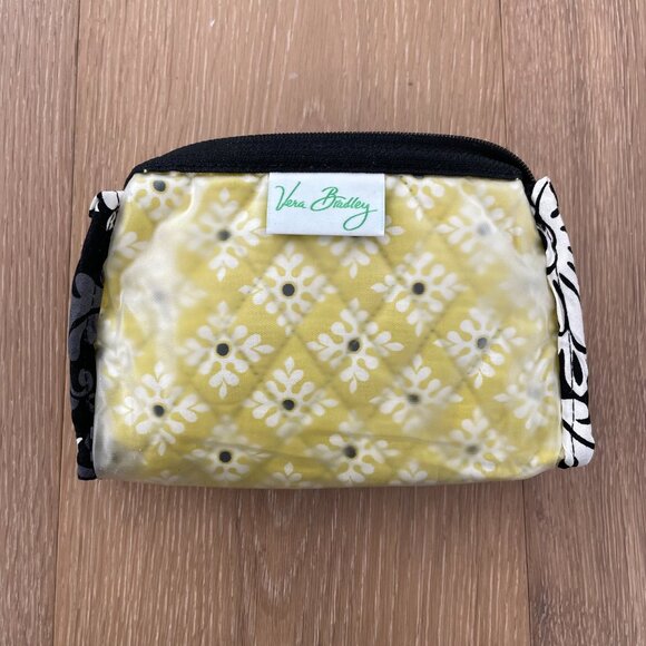 Vera Bradley Medium Cosmetic Pouch Baroque Black Yellow Toiletry Makeup Bag - Picture 11 of 16